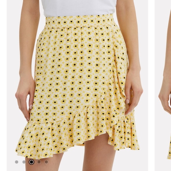 GANNI Daisy Maize Crepe Skirt Yellow Floral Ruffle Trim Size 36 US Sz 4 - Picture 2 of 15